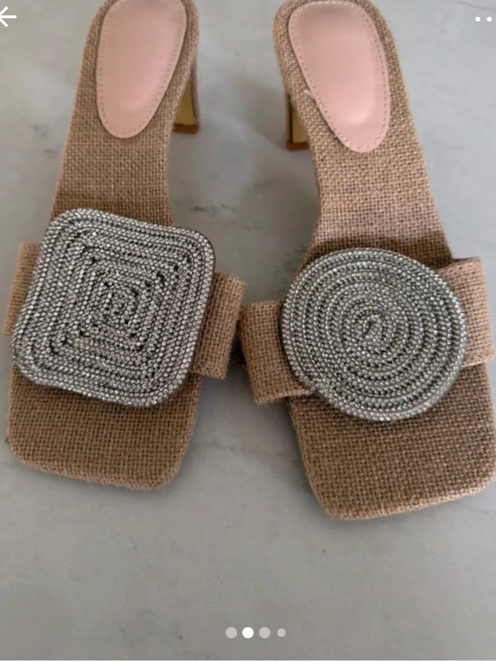 ASOS Tan Beaded Square Buckle Slide Heels NWOT Box